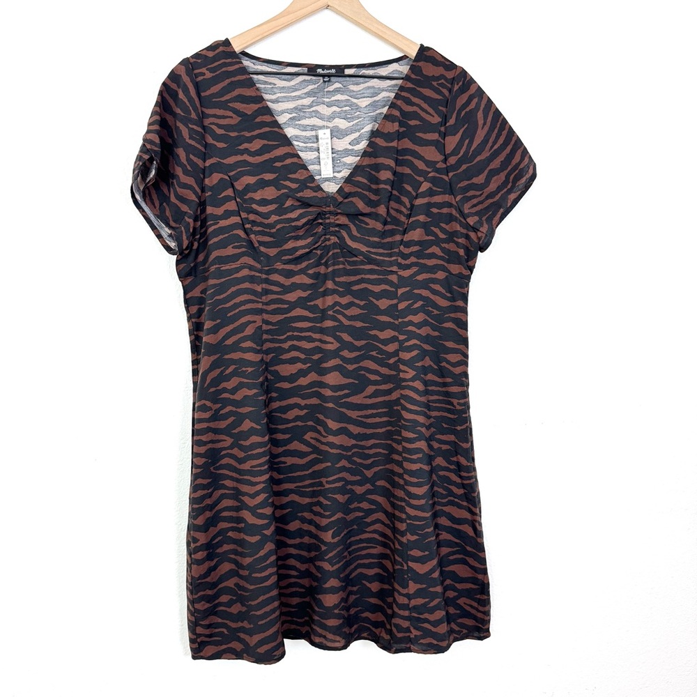 NWT Madewell V-Neck Mini Dress Abstract Animal Print Size 14 - Picture 5 of 10